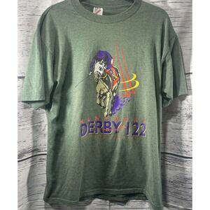 Jerzees Kentucky Derby 122 Mens‎ T-Shirt White Size L Tee Green Vintage 90's
